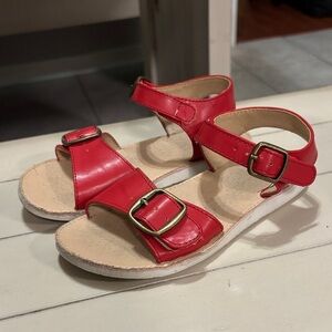 Red Leather Sandals with Buckle | Size 12